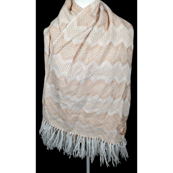 Figueroa Genuine Alpaca Peruvian Cream Chevron Scarf - Picture 1 of 9